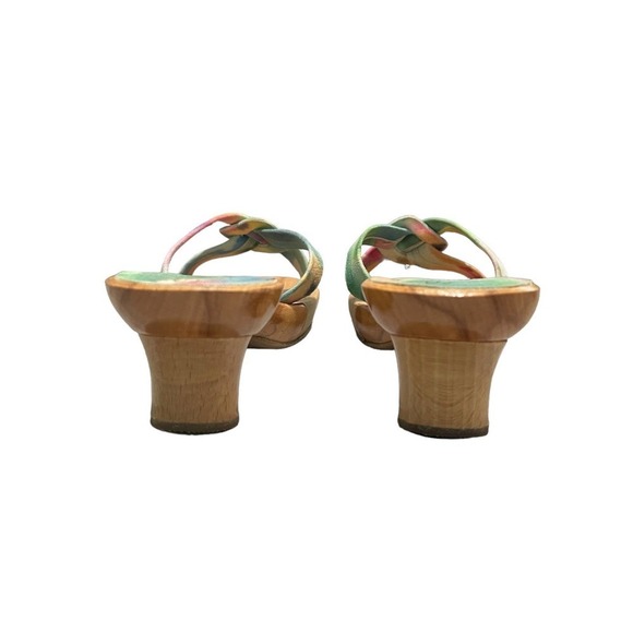 Studio Delman Handcrafted in Spain Suede Slides Sandals Tie Dye Wood Heel Size 9 - Picture 8 of 11